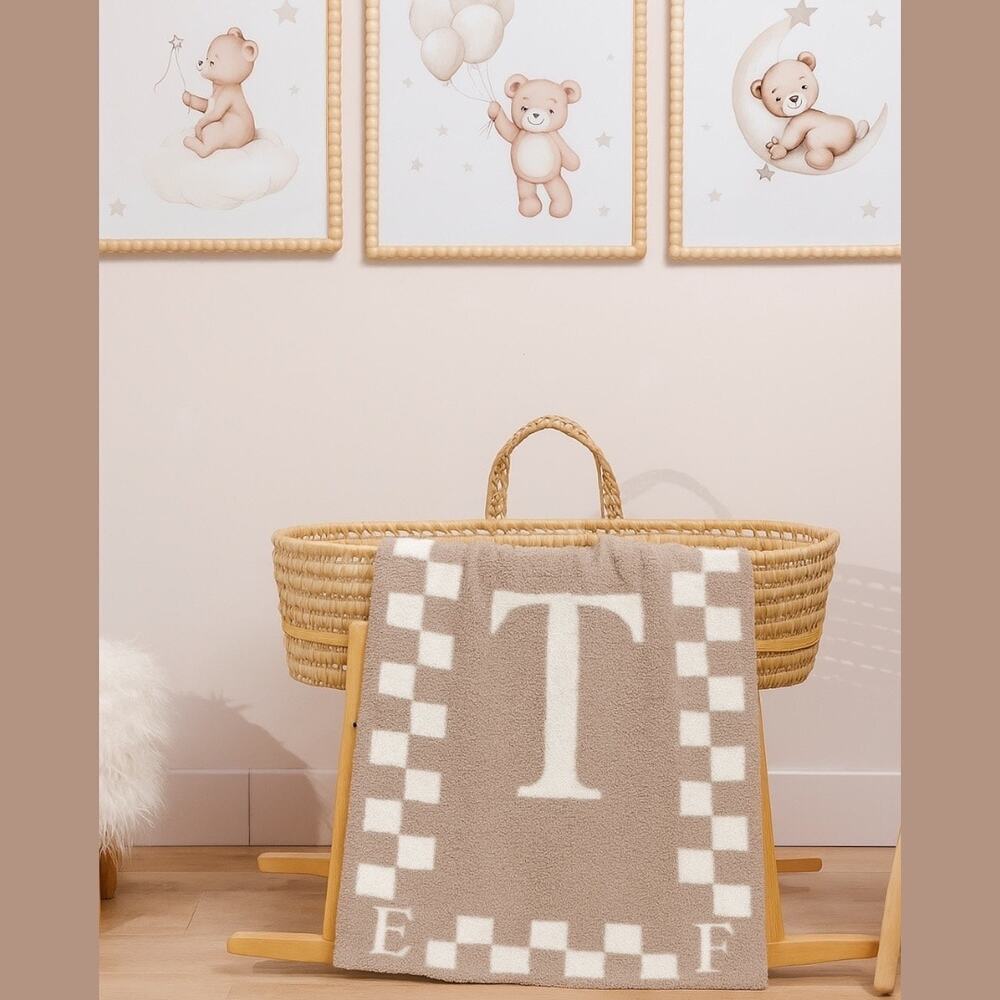 Styled Collection Monogram Initial “T” Baby Nursery‎ Stroller Blanket Taupe NEW
